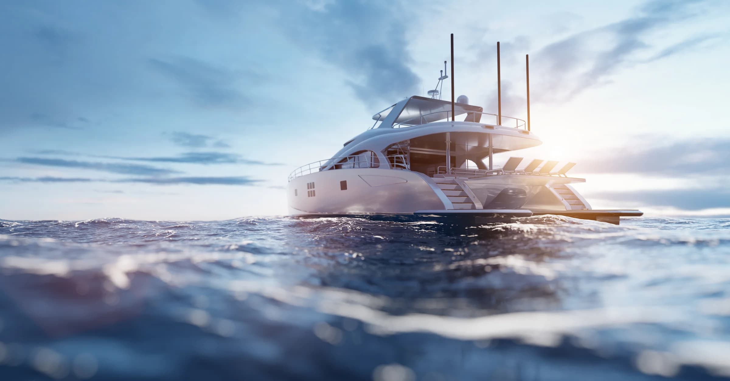 Yacht at sea in the evening light